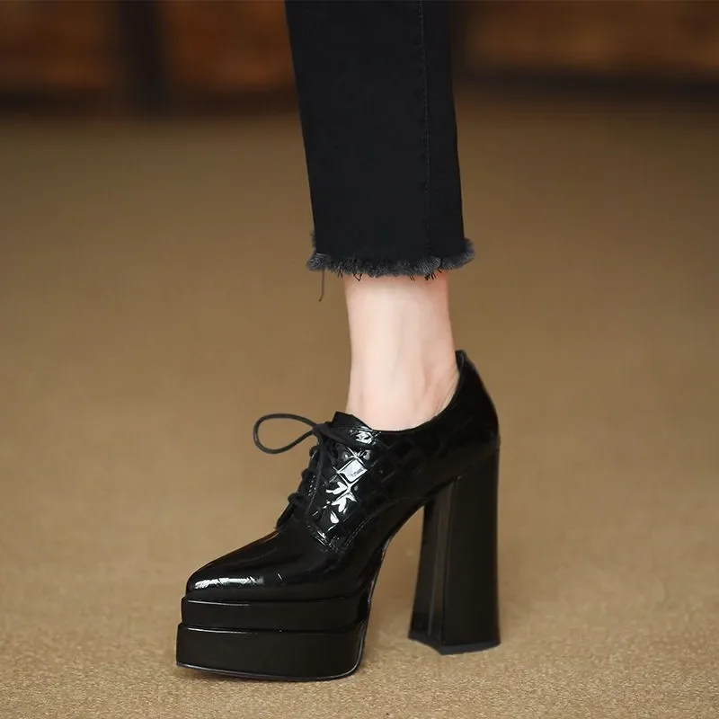 Patent Leather Pump - Pointed Toe Strappy High Heels Women's