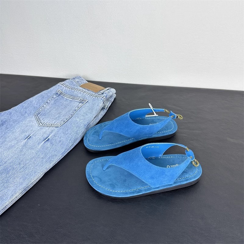 Thong Flat Sandal - Korean Minimalist Suede Slingback Thong Sandals