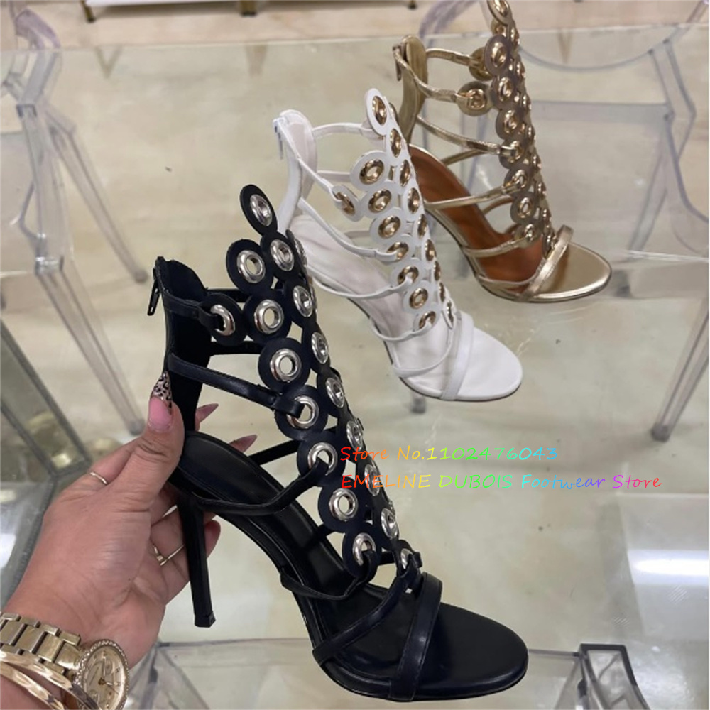 Women'S Shoes Trendy - Gold Metal Circle Decor High Heel