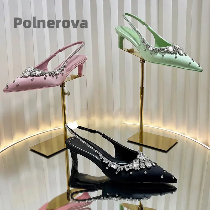 Satin Crystal Chain Slingback  - đánh giá và giá Women'S Shoes Trendy