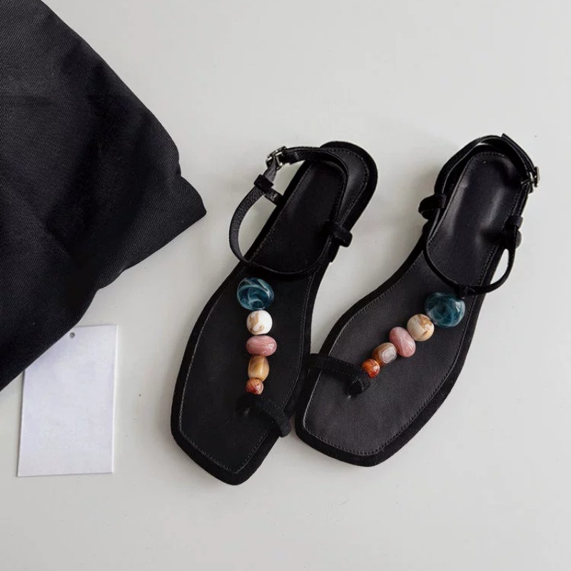 Women's Black Suede Colorful B - đánh giá và giá Thong Flat Sandal